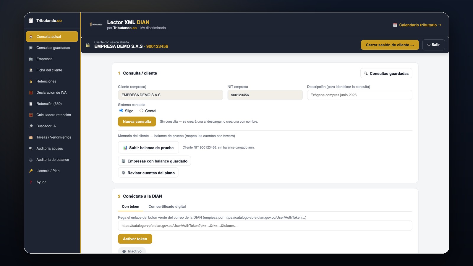Lector XML DIAN de Tributando.co — clic para ampliar