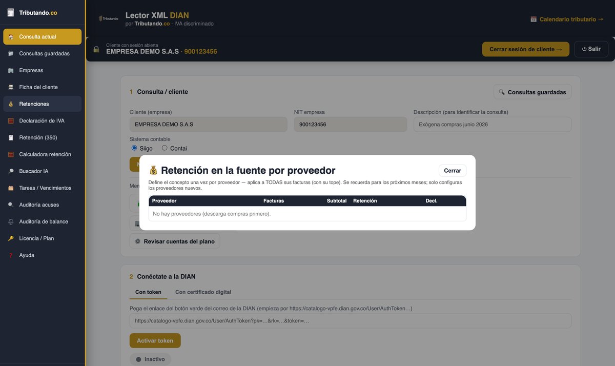 Retención por proveedor